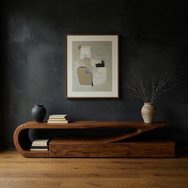 TV Console with a Curling Hook Top, in Solid Hardwood