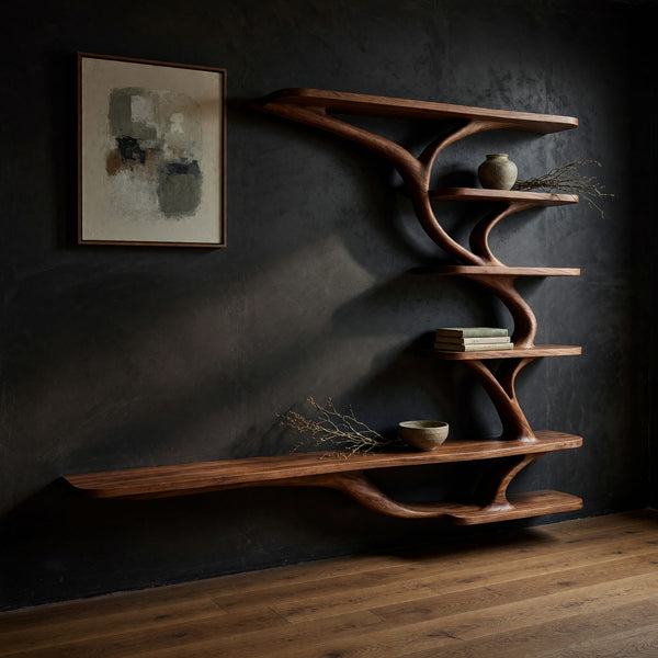 TV Shelf with Branching Arms, Wall Mounted in Solid Wood