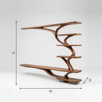 TV Shelf with Branching Arms, Wall Mounted in Solid Wood dimension diagram with height, width and depth