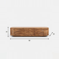 TV Stand for Media Rooms with Wave Carved Door Fronts dimension diagram with height, width and depth