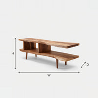 TV Stand with a Split Level Live Edge Top, in Solid Wood dimension diagram with height, width and depth