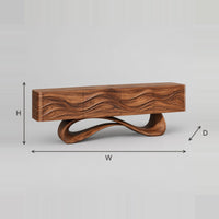 TV Stand With Four Wave Carved Panels On A Looping Pedestal dimension diagram with width, height and depth