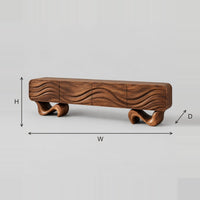 TV Stand With Four Wave Carved Panels On Twisting Ribbon Feet dimension diagram with width, height and depth
