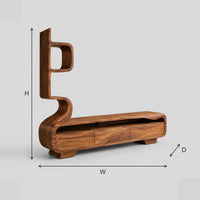 TV Stand With Sculpted Display Tower On The Left End dimension diagram with width, height and depth