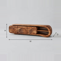 TV Stand With Three Wave Carved Fronts And An Open Looped End dimension diagram with width, height and depth