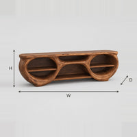 TV Stand With Twin Oval Cubbies And Carved Organic Edges dimension diagram with width, height and depth