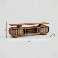 TV Stand With Two Large Oval Bays And Sculpted Swept Feet dimension diagram with width, height and depth