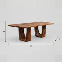 Twin Arch Dining Table With Fluted Pedestal Bases And Slab Top dimension diagram with width, height and depth