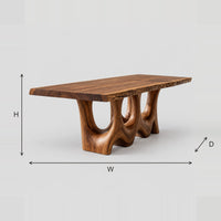 Twin Arch Sculpted Dining Table With Natural Edge Slab Top dimension diagram with width, height and depth