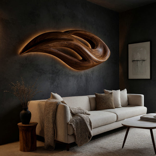 Twin Crescent Wall Sculpture in Solid Hardwood