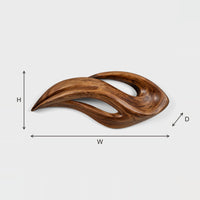 Twin Crescent Wall Sculpture in Solid Hardwood dimension diagram with height, width and depth