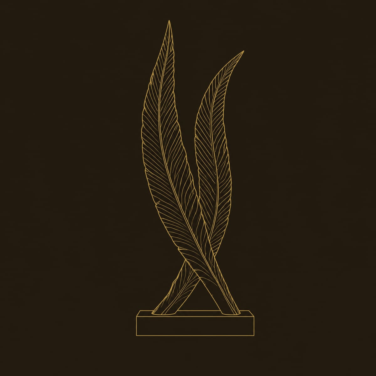 Twin Feather Sculpture With Carved Veins, Solid Plinth dimension diagram