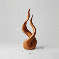 Twin Flame Sculpture With A Smooth Teardrop Base dimension diagram with width, height and depth