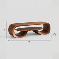 Twin Loop Coffee Table With An Oval Shelf Between The Loops dimension diagram with width, height and depth