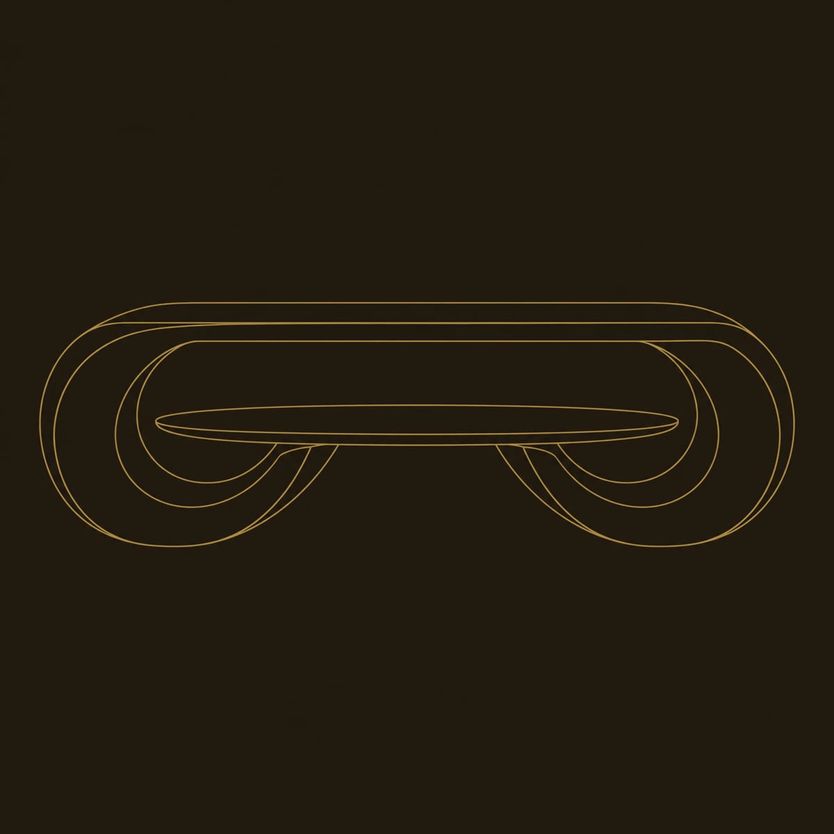 Twin Loop Coffee Table With An Oval Shelf Between The Loops dimension diagram
