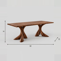 Twin Pedestal Dining Table With Flared Twisting Trunk Bases dimension diagram with width, height and depth