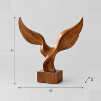 Twin Wing Sculpture With Swept Tips On A Square Block Base dimension diagram with width, height and depth