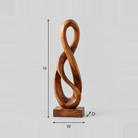 Twisted Figure Eight Sculpture With Open Loops And Block Base dimension diagram with width, height and depth