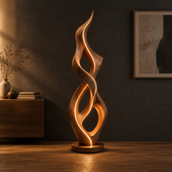 Twisted Flame Floor Lamp With Warm Glow Along Its Edges