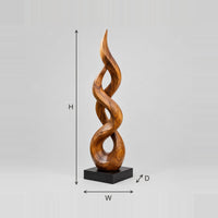 Twisted Flame Sculpture With Open Loops And A Pointed Tip dimension diagram with width, height and depth