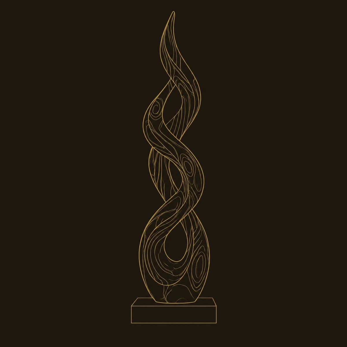 Twisted Flame Sculpture With Open Loops And A Pointed Tip dimension diagram