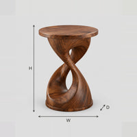 Twisted Hourglass Side Table With A Thin Flat Top dimension diagram with width, height and depth