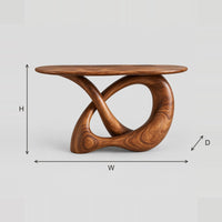 Twisted Knot Loop Console Table With Oval Wood Top dimension diagram with width, height and depth