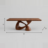 Twisted Loop Pedestal Dining Table With Sculpted Base dimension diagram with width, height and depth