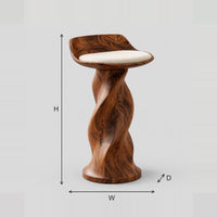 Twisted Pedestal Bar Stool With Scooped Wood Seat dimension diagram with width, height and depth