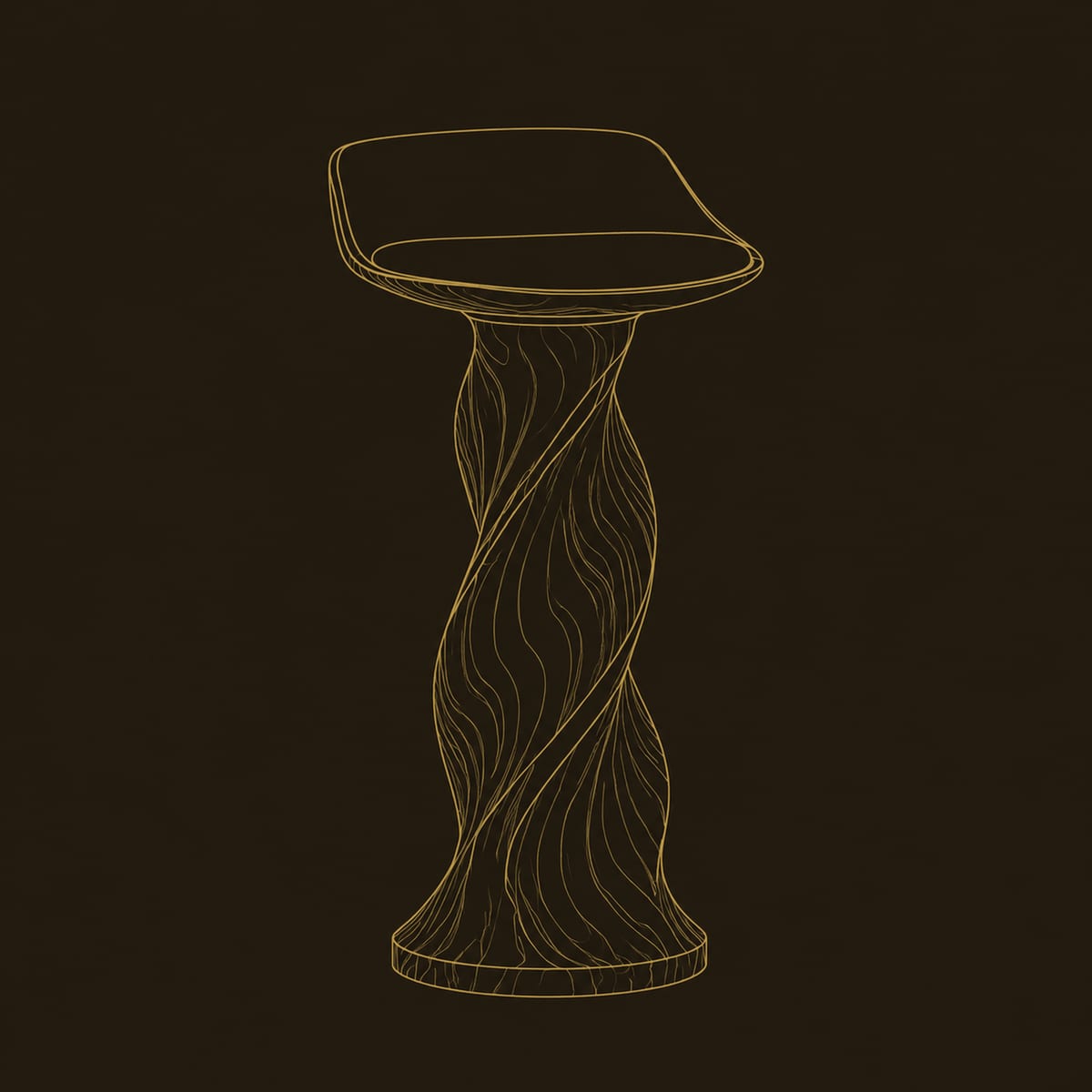 Twisted Pedestal Bar Stool With Scooped Wood Seat dimension diagram