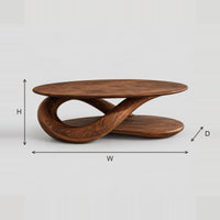 Twisted Ribbon Base Coffee Table With Oval Top And Offset Shelf dimension diagram with width, height and depth