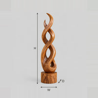 Twisted Ribbon Sculpture With Open Loops And Log Base dimension diagram with width, height and depth
