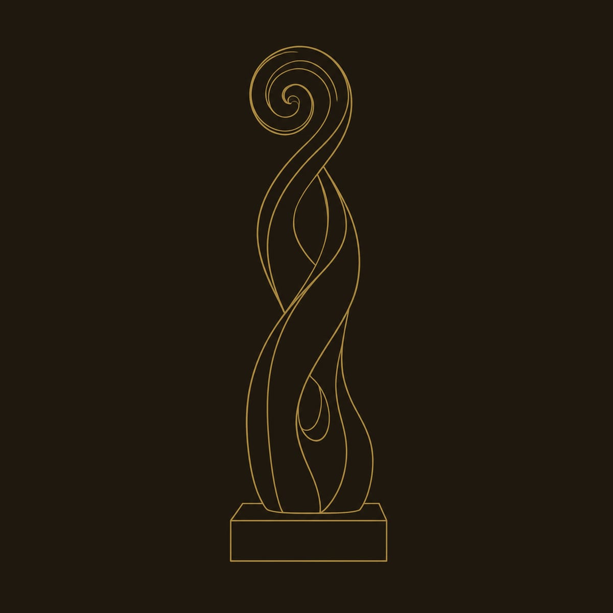 Twisted Ribbon Sculpture With Spiral Scroll Top, Dark Block Base dimension diagram