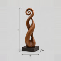 Twisted Ribbon Sculpture With Spiral Scroll Top, Dark Block Base dimension diagram with width, height and depth