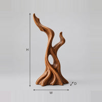 Twisted Root Style Sculpture With Open Hollow And Two Flame Tips dimension diagram with width, height and depth