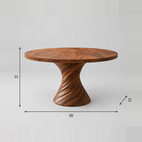 Twisted Spiral Pedestal Round Dining Table, Hourglass Form dimension diagram with width, height and depth