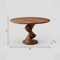 Twisted Spiral Pedestal Round Dining Table With Wide Foot dimension diagram with width, height and depth