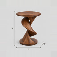 Twisted Spiral Pedestal Side Table With Round Top dimension diagram with width, height and depth