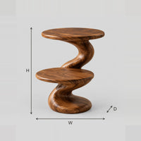 Twisted Spiral Pedestal Side Table With Two Round Tiers dimension diagram with width, height and depth
