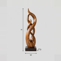 Twisting Flame Sculpture With Braided Open Loops On Square Base dimension diagram with width, height and depth