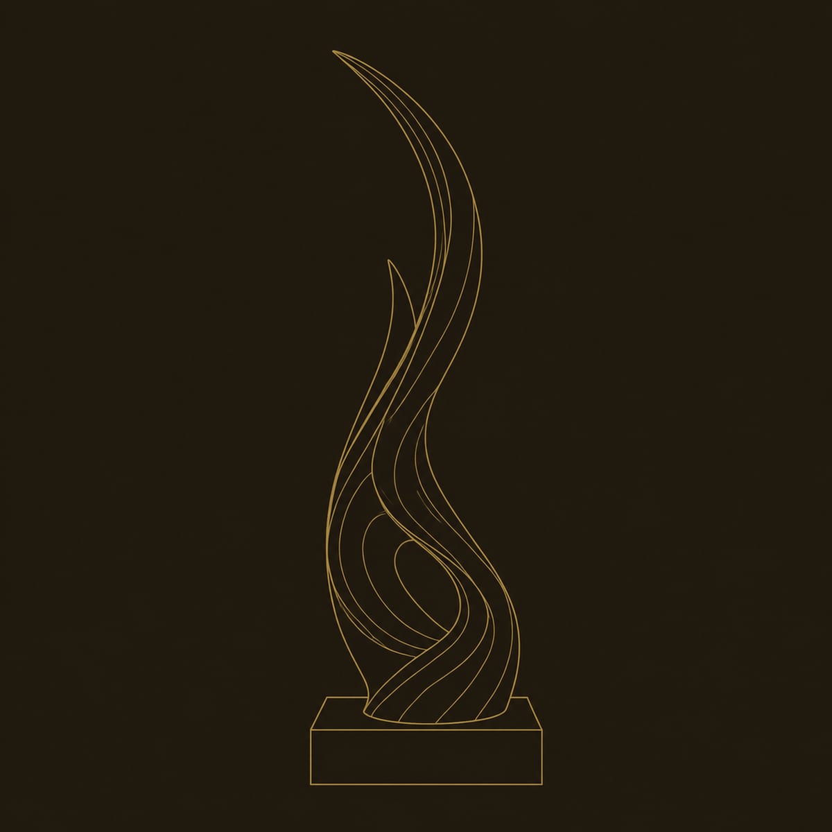 Twisting Flame Sculpture With Smooth Curved Lines And Open Loop dimension diagram