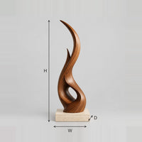 Twisting Flame Sculpture With Smooth Curved Lines And Open Loop dimension diagram with width, height and depth
