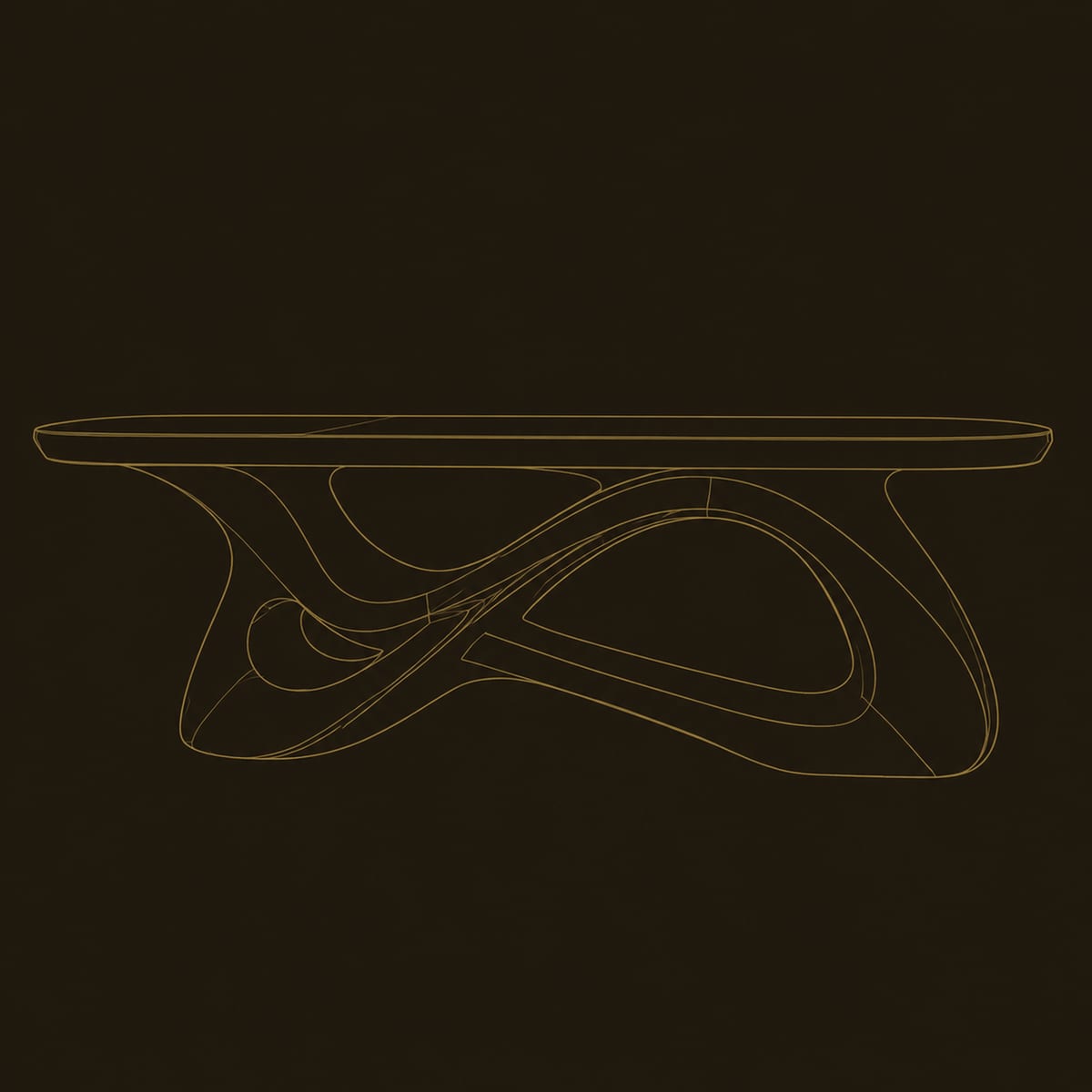 Twisting Ribbon Base Desk With Smooth Top And Open Center Loop dimension diagram