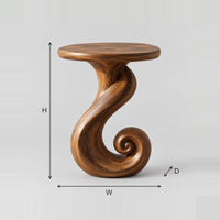 Twisting Ribbon Pedestal Side Table With Round Top And Spiral Foot dimension diagram with width, height and depth