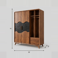 Two Door Wardrobe With Dark Wavy Panel And Open Hanging Bay dimension diagram with width, height and depth