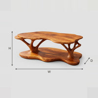 Two Tier Coffee Table With Branch Shaped Supports dimension diagram with width, height and depth