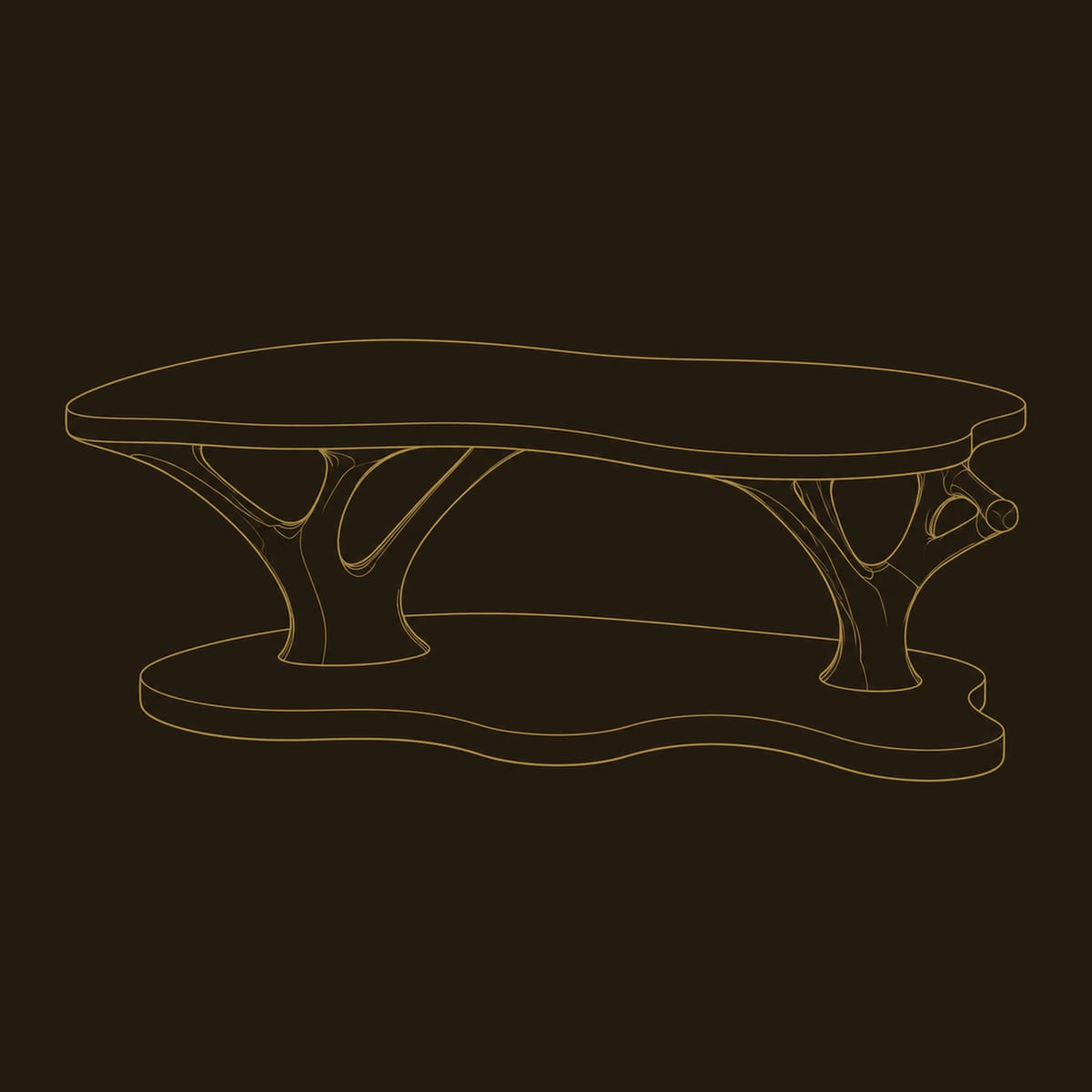 Two Tier Coffee Table With Branch Shaped Supports dimension diagram