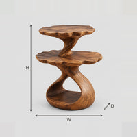 Two Tier Side Table With Scalloped Tops And A Twisting Stem dimension diagram with width, height and depth