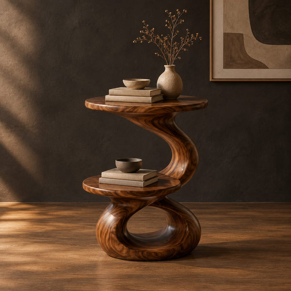 Two Tier Twist Side Table With Figure Eight Base