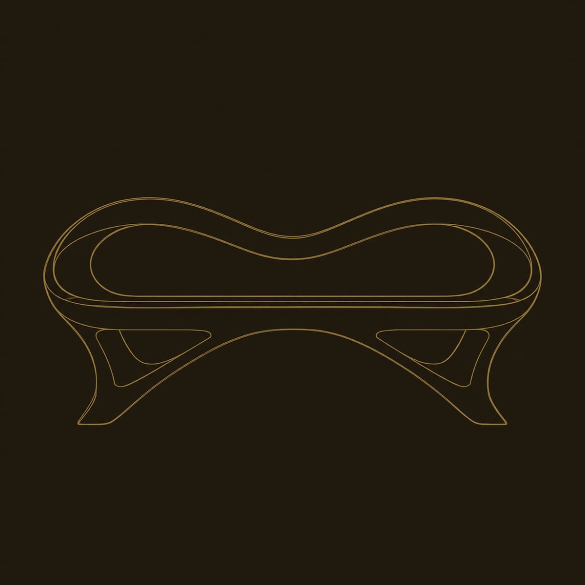 Undulating Rim Bench With Flat Seat And Slender Splayed Legs dimension diagram